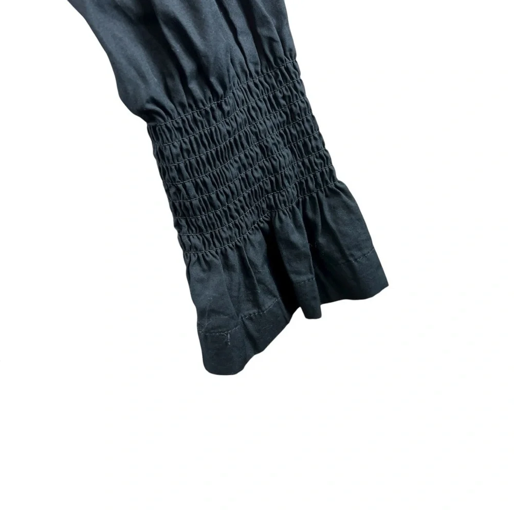 Derek Lam Collective Black Smocked Long Sleeve Ruffle Hem Cotton Mini Dress